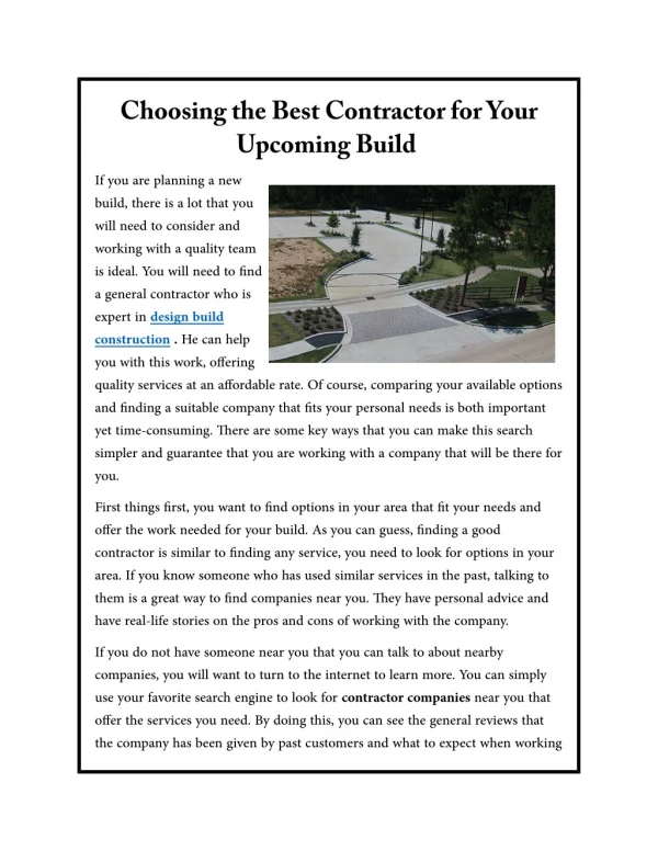 Choosing the Best Contractor for Your Upcoming Build
