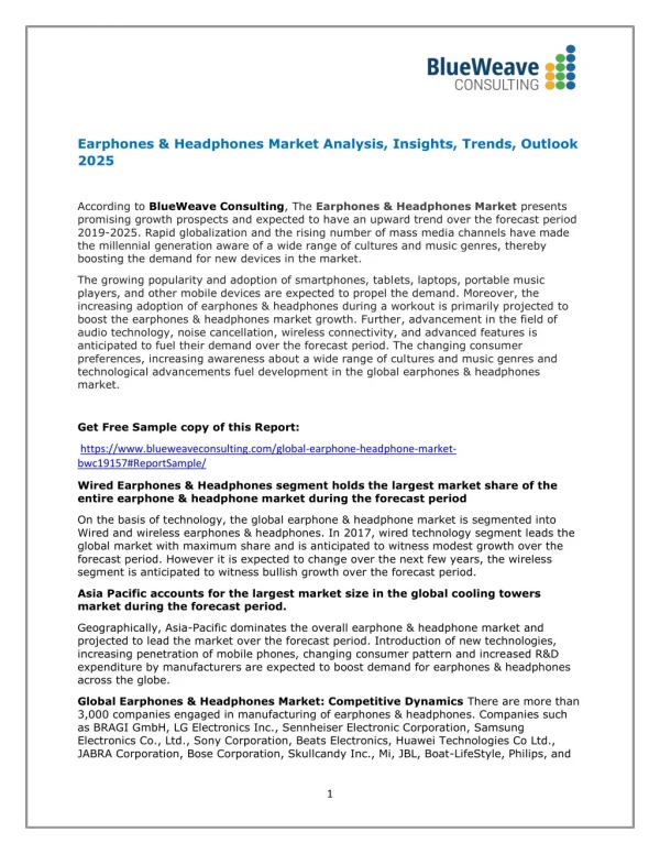 Earphones & Headphones Market Analysis, Insights, Trends, Outlook 2025