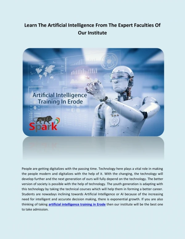 Learn The Artificial Intelligence From The Expert Faculties Of Our Institute