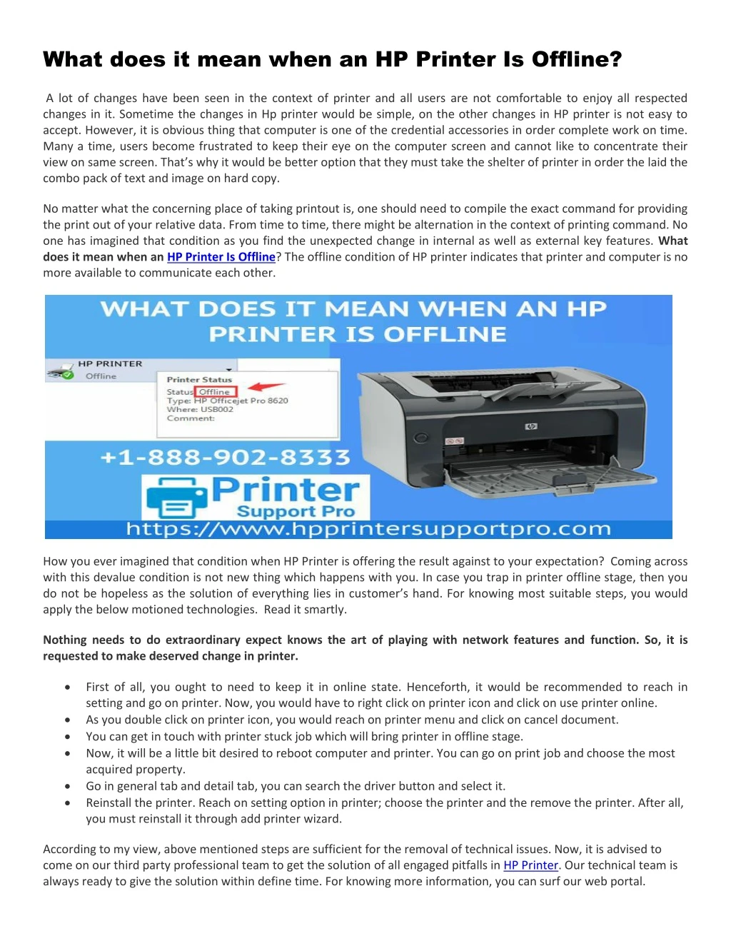 what does it mean when an hp printer is offline