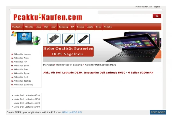 Akku für Dell Latitude D630, Ersatzakku Dell Latitude D630