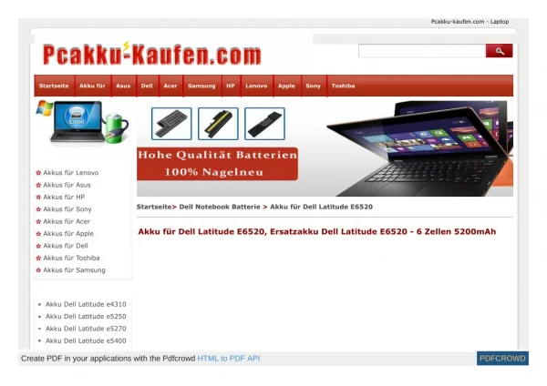 Akku für Dell Latitude E6520, Ersatzakku Dell Latitude E6520