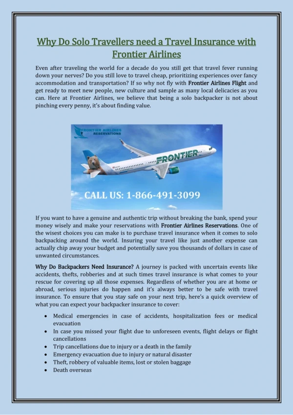 Why Do Solo Travellers need a Travel Insurance with Frontier Airlines