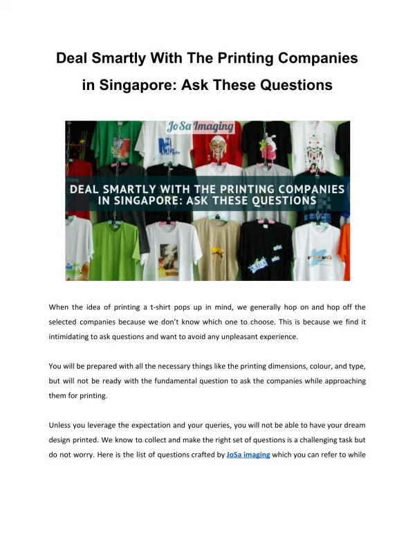 Deal Smartly With The Printing Companies in Singapore: Ask These Questions