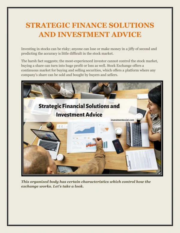 STRATEGIC FINANCE SOLUTIONS AND INVESTMENT ADVICE