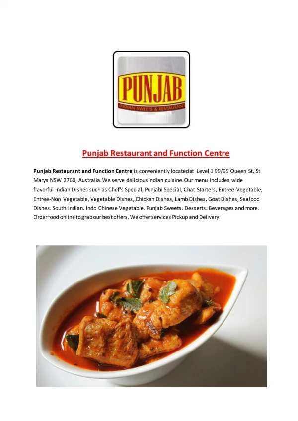Punjab Restaurant and Function Centre-St Marys - Order Food Online