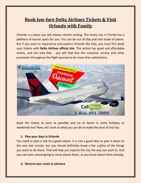 Book low-fare Delta Airlines Tickets & Visit Orlando with Family