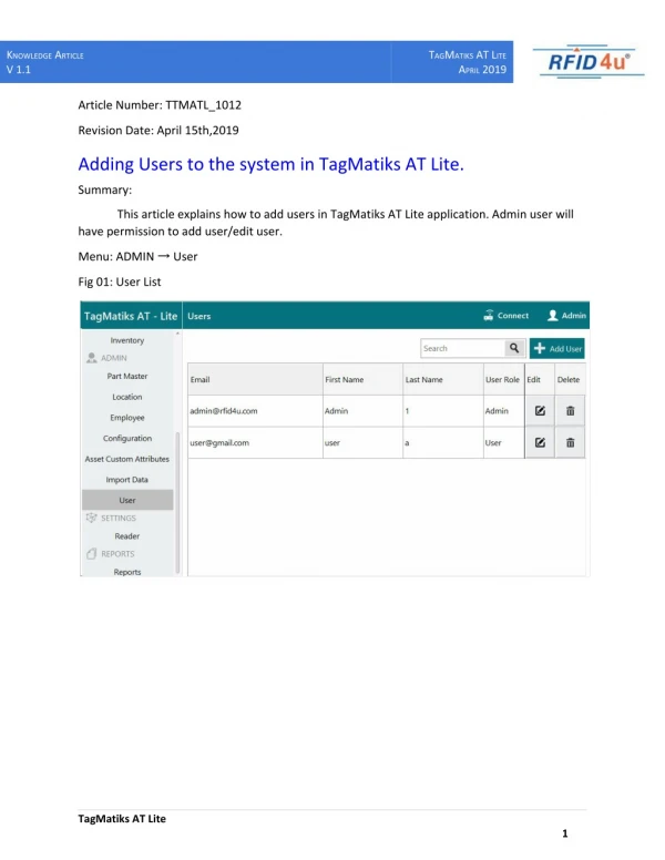 Adding Users in TagMatiks Asset Tracking Lite application