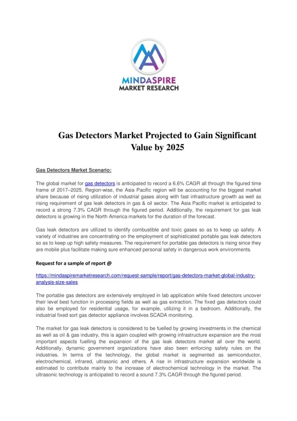 Gas Detectors Market Projected to Gain Significant Value by 2025