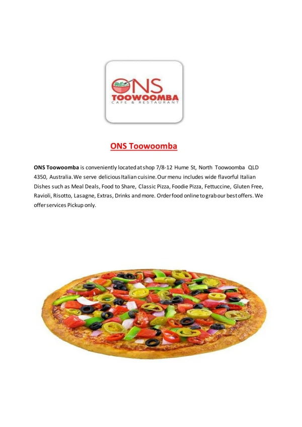 15% Off - ONS Toowoomba-North Toowoomba - Order Food Online