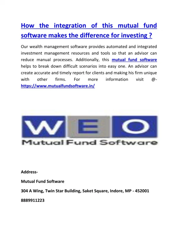 How the integration of this mutual fund software makes the difference for investing ?