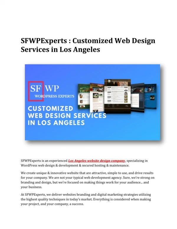 SFWPExperts : Customized Web Design Services in Los Angeles