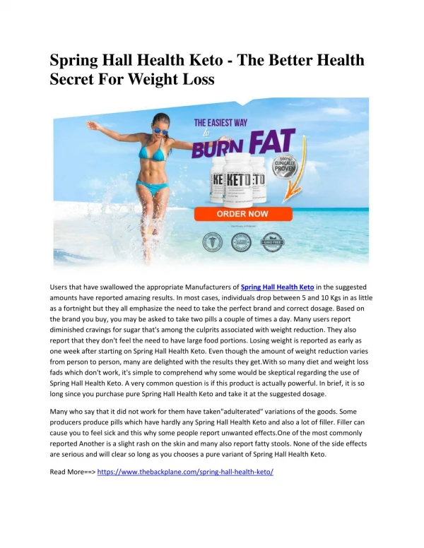 Spring Hall Health Keto - The Better Health Secret For Weight Loss