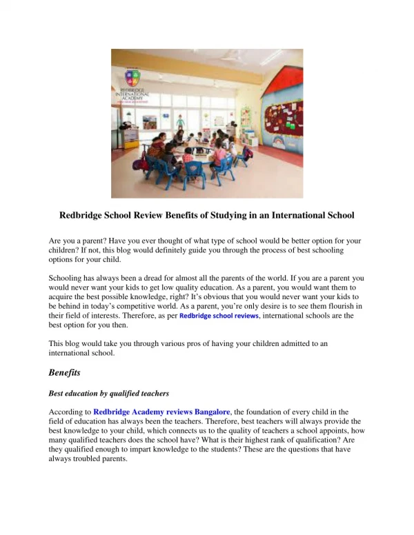 Redbridge School Review Benefits of Studying in an International School