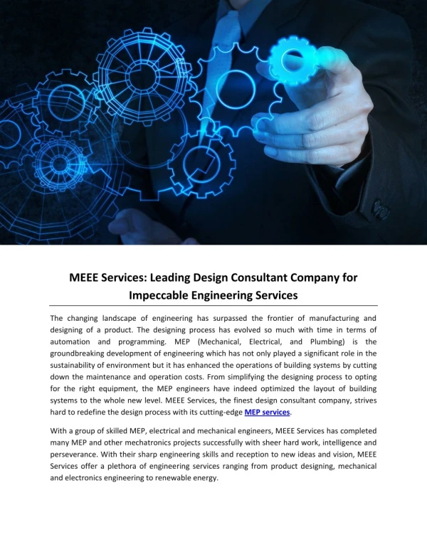 MEEE Services: Leading Design Consultant Company for Impeccable Engineering Services