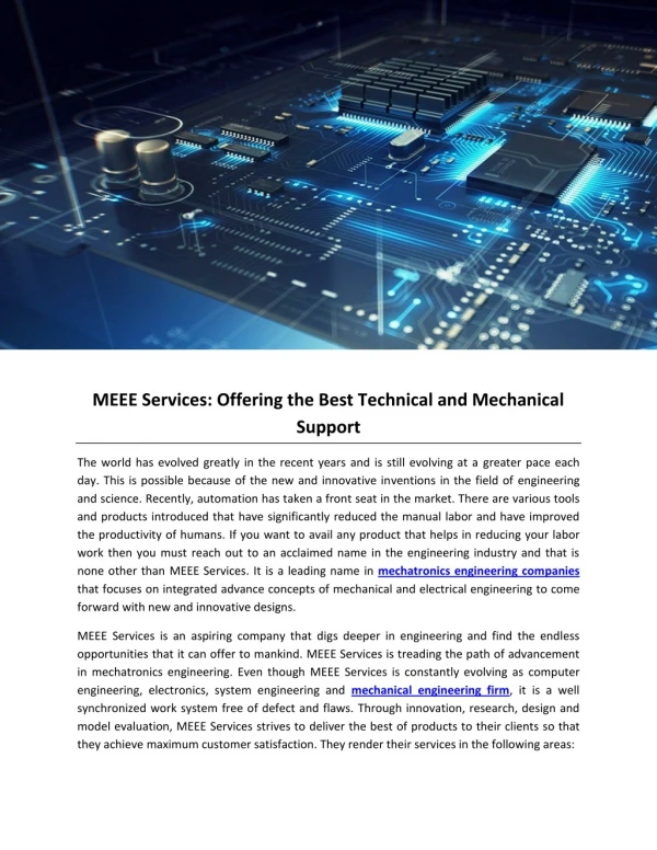 MEEE Services: Offering the Best Technical and Mechanical Support