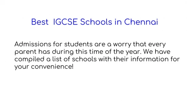 Best IGCSE Schools in Chennai