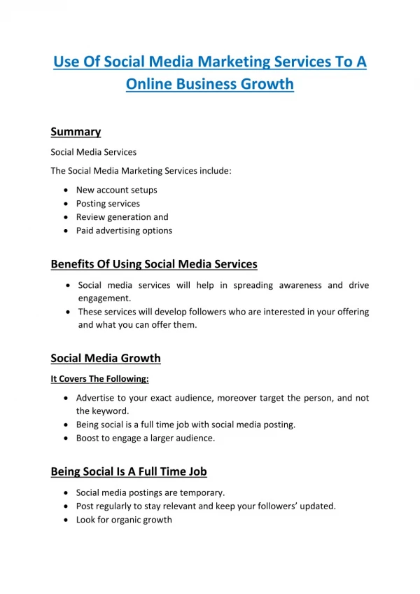 Use Of Social Media Marketing Services To A Online Business Growth