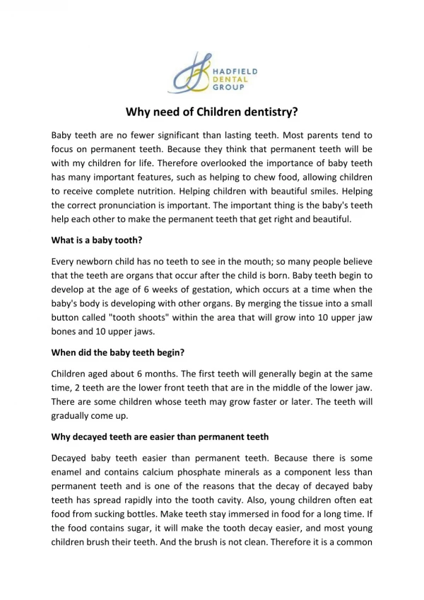 Why need of Children dentistry?