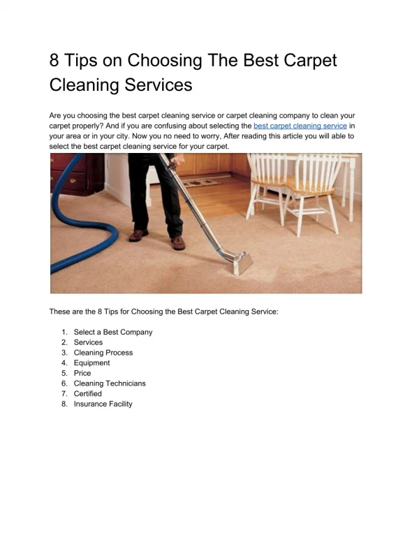 8 Tips on Choosing The Best Carpet Cleaning Services