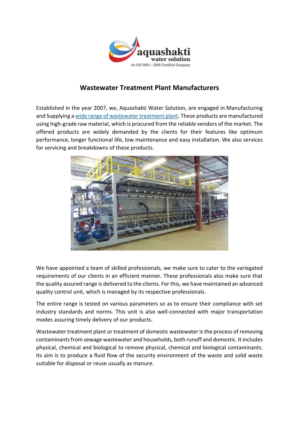 wastewater treatment plant manufacturers