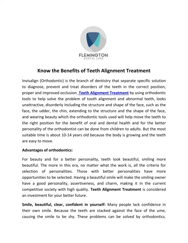 Know the Benefits of Teeth Alignment Treatment