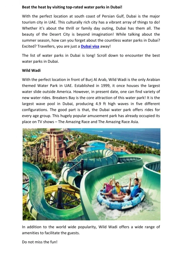 Water parks in Dubai | Embark your thrilling venture!