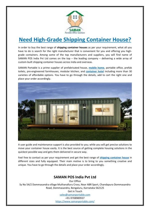 Need High-Grade Shipping Container House?