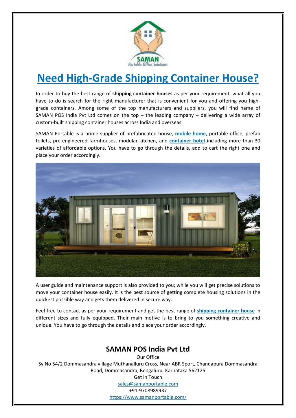 need high grade shipping container house