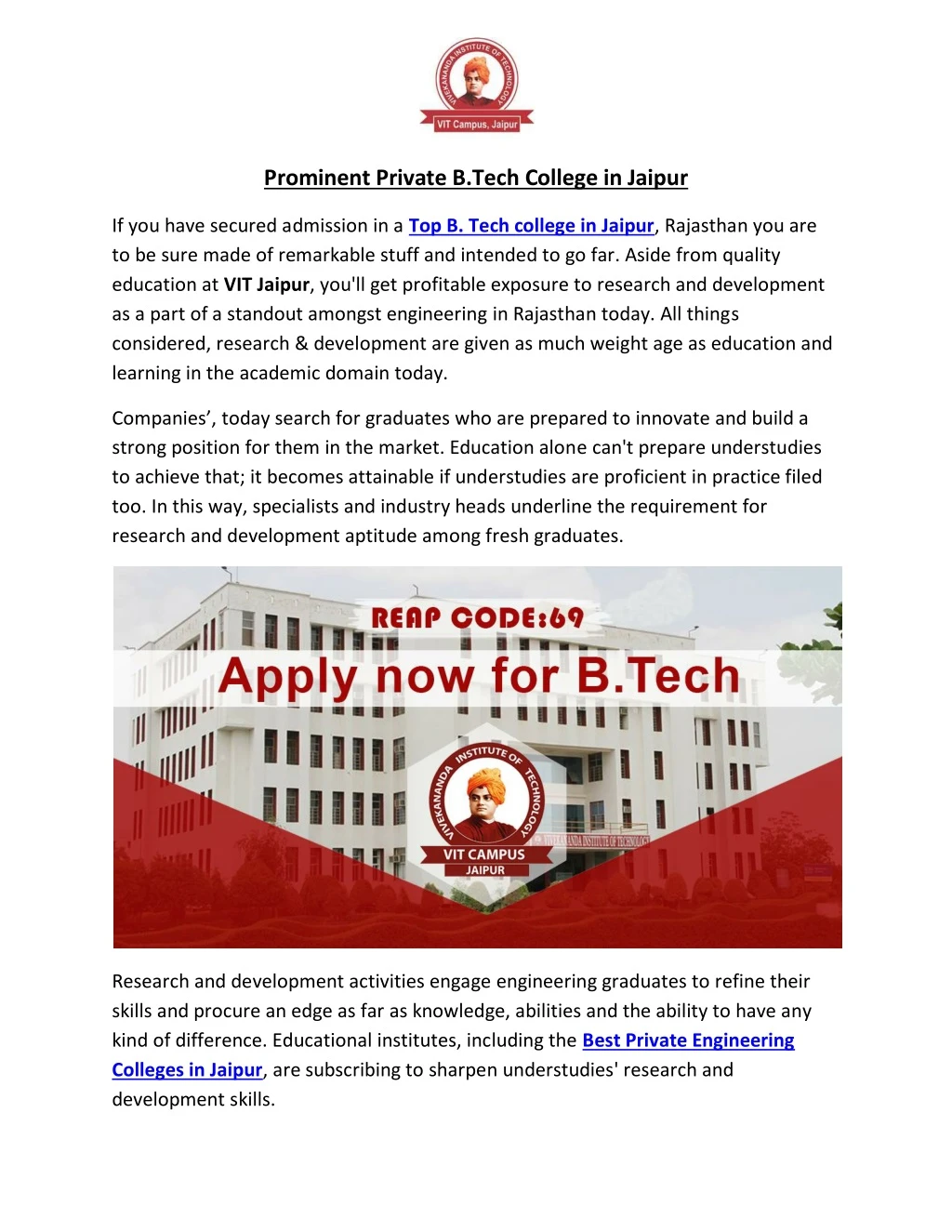 prominent private b tech college in jaipur