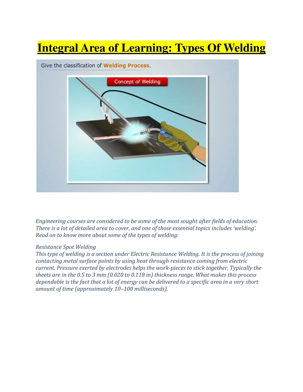 integral area of learning types of welding
