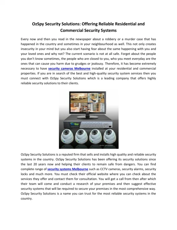 OzSpy Security Solutions: Offering Reliable Residential and Commercial Security Systems