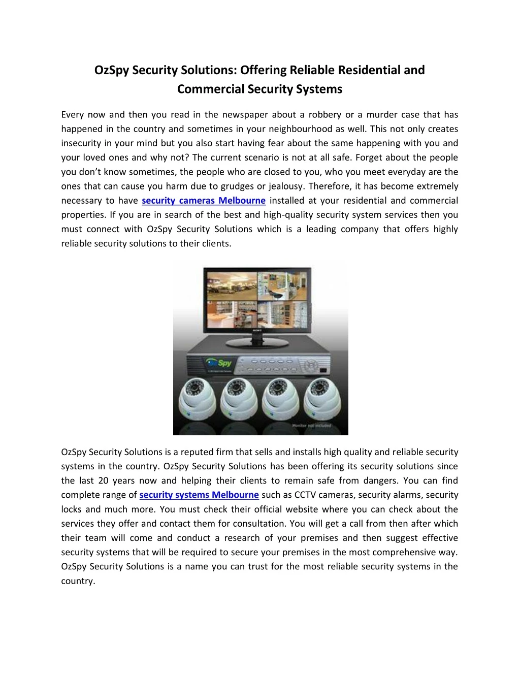 ozspy security solutions offering reliable