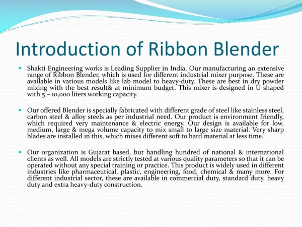 Ribbon Blender Manufacturer from Shakti Engineering