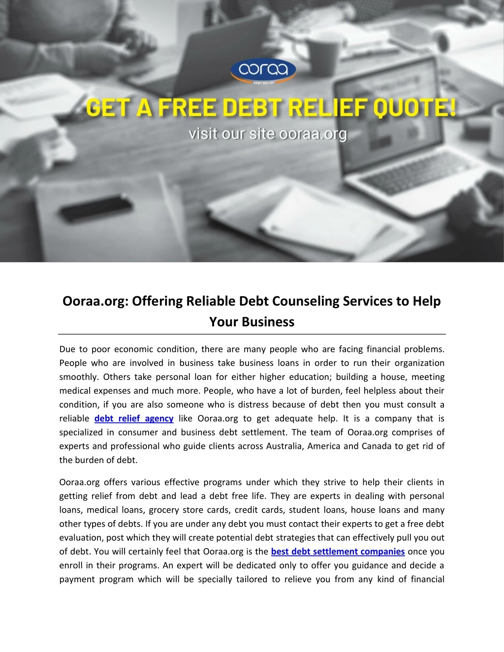 ooraa org offering reliable debt counseling