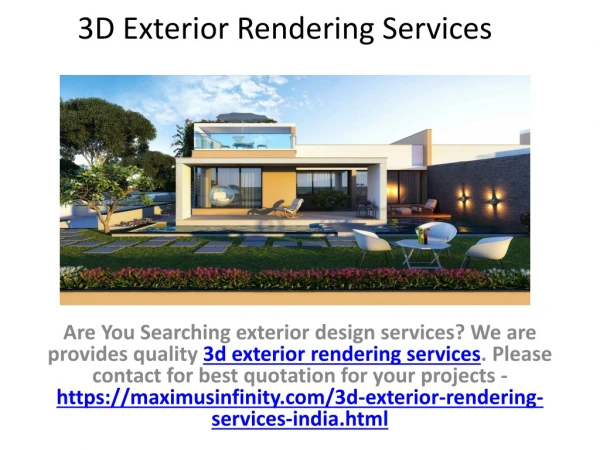 3D Architectural Exterior Rendering Company India
