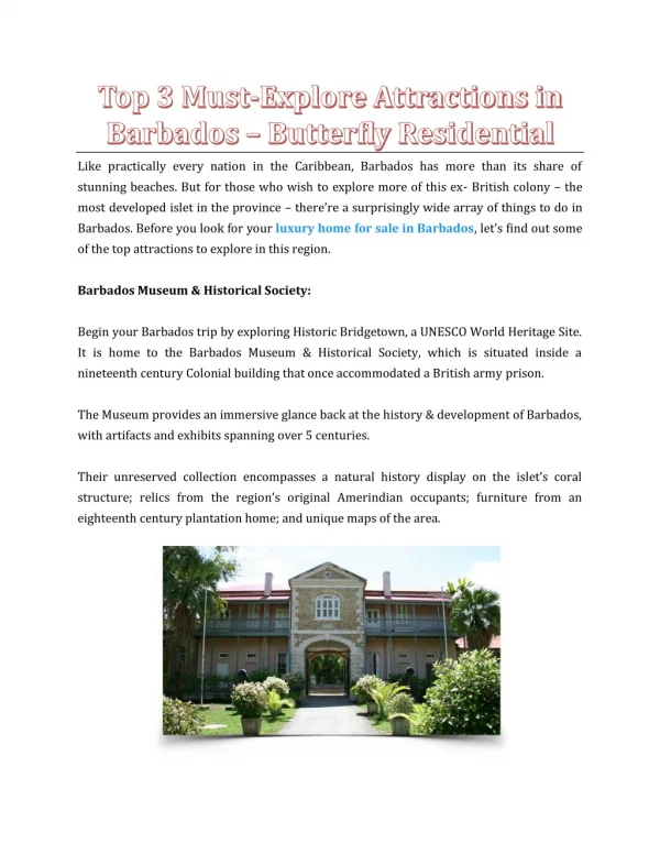 Top 3 Must-Explore Attractions in Barbados - Butterfly Residential