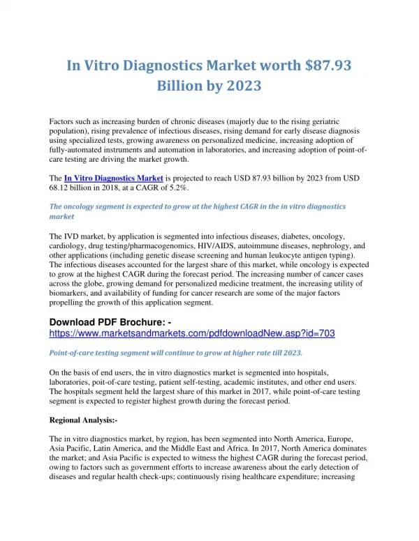 In Vitro Diagnostics Market worth $87.93 Billion by 2023