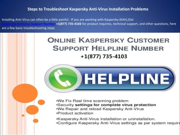 Kaspersky Antivirus Support Number 1-877 735-4103 helpline number