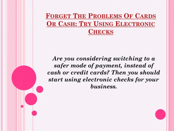 Safe e check merchant for online transaction