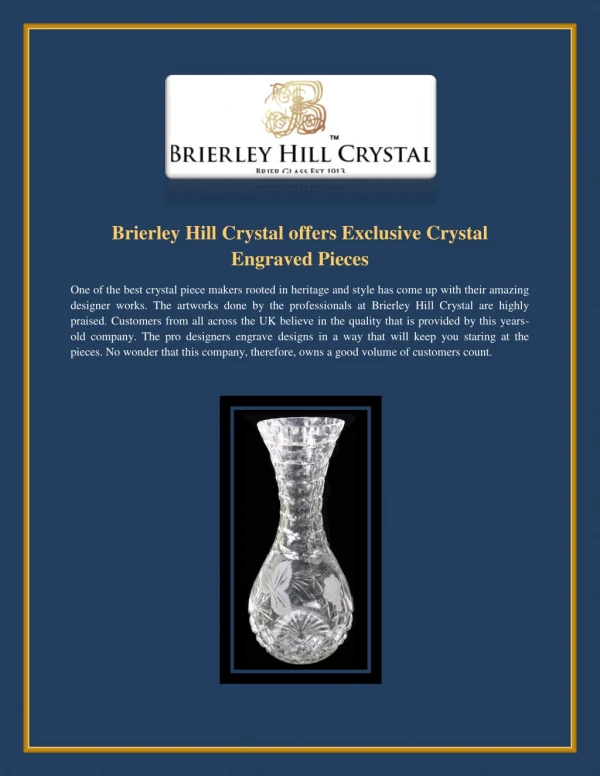 Brierley Hill Crystal offers Exclusive Crystal Engraved Pieces
