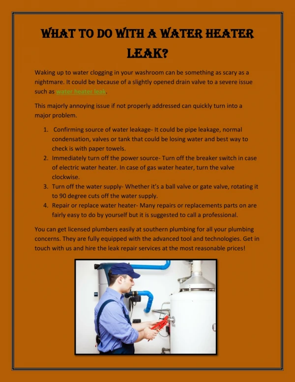 What To Do With A Water Heater Leak?