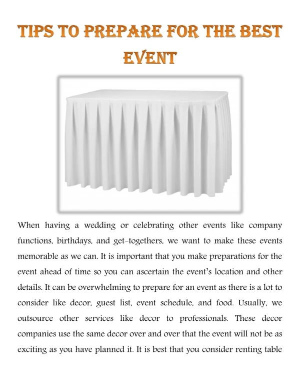 Tips to prepare for the best event