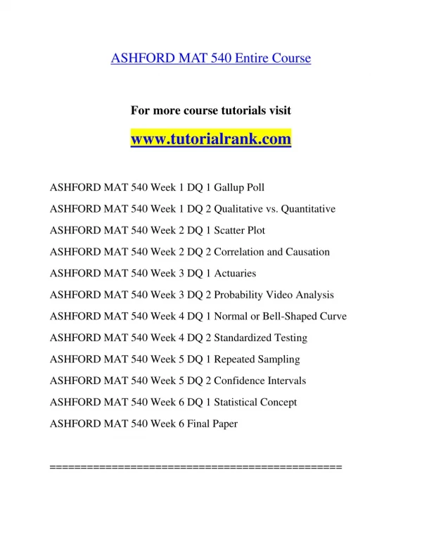 MAT 540 Effective Communication/tutorialrank.com