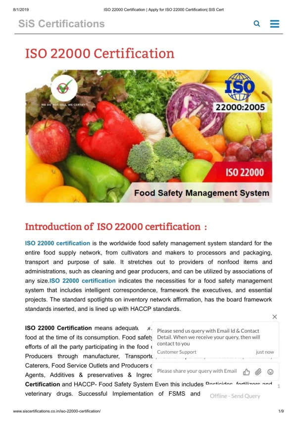 How can a client apply for ISO 22000 Certification (FSMS) ?