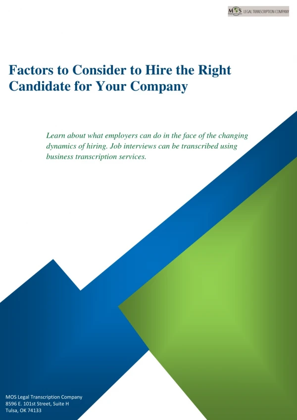 Factors to Consider to Hire the Right Candidate for Your Company