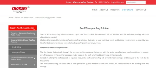 Roof Waterproofing Service Providers - Choksey Chemicals