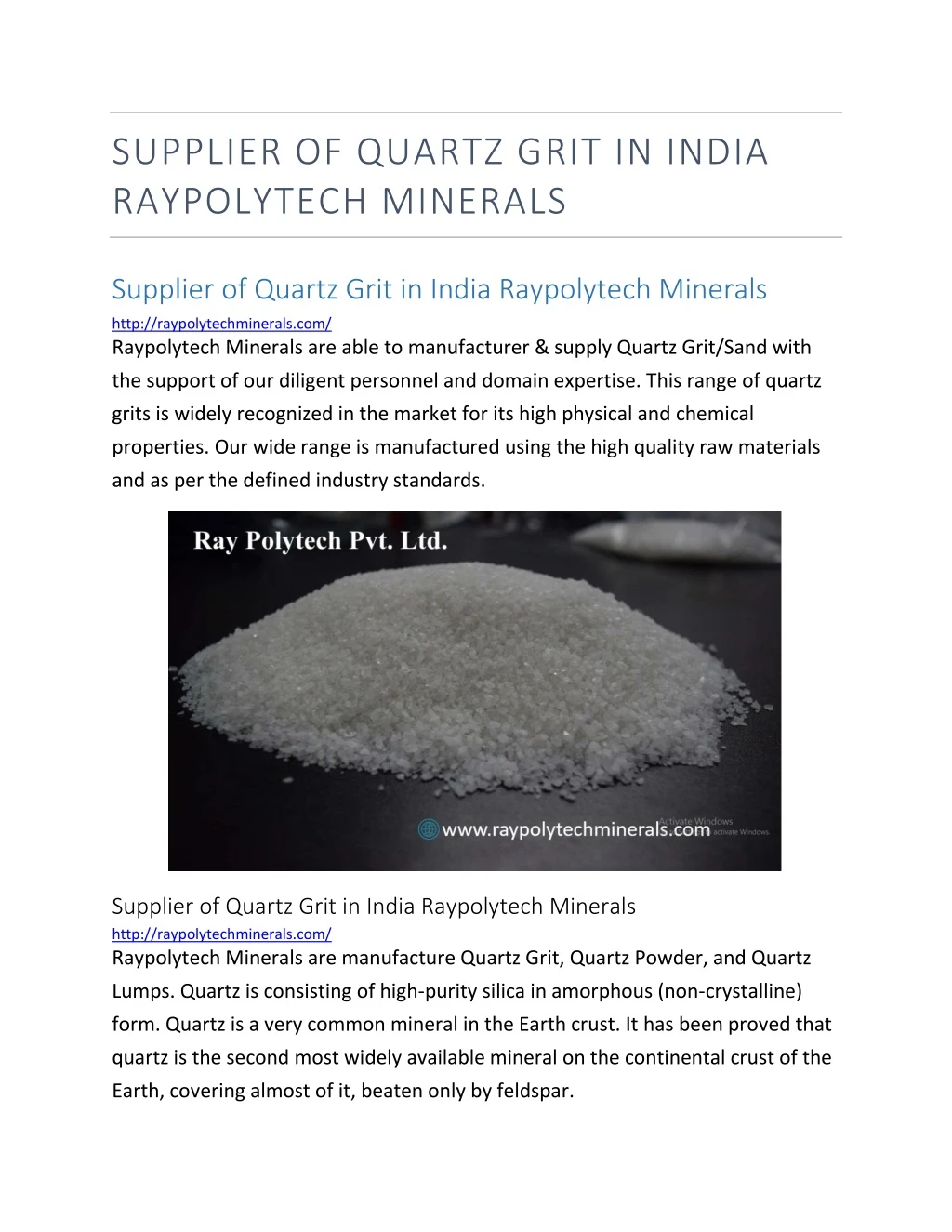supplier of quartz grit in india raypolytech