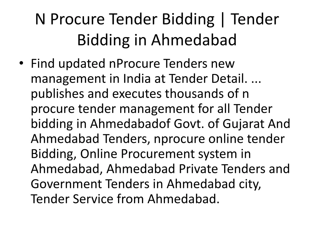 n procure tender bidding tender bidding in ahmedabad