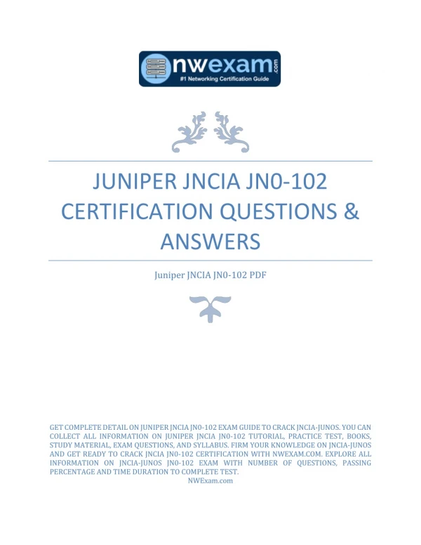 JUNIPER JNCIA JN0-102 CERTIFICATION QUESTIONS & ANSWERS